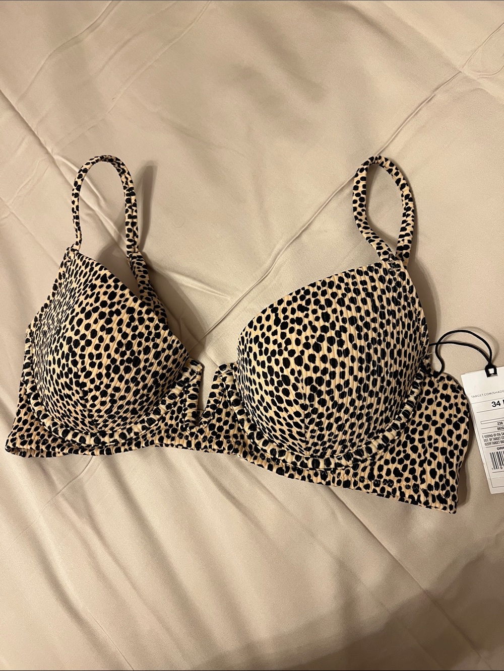 WT Shade & Shore 34B Leopard Cheetah Print Bikini Top Textured Underwire Swim